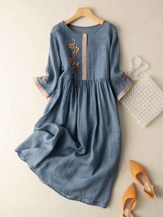Victoria | Damen Sommer Midi-Kleid mit Ethno-Stickerei - Elle Zürich