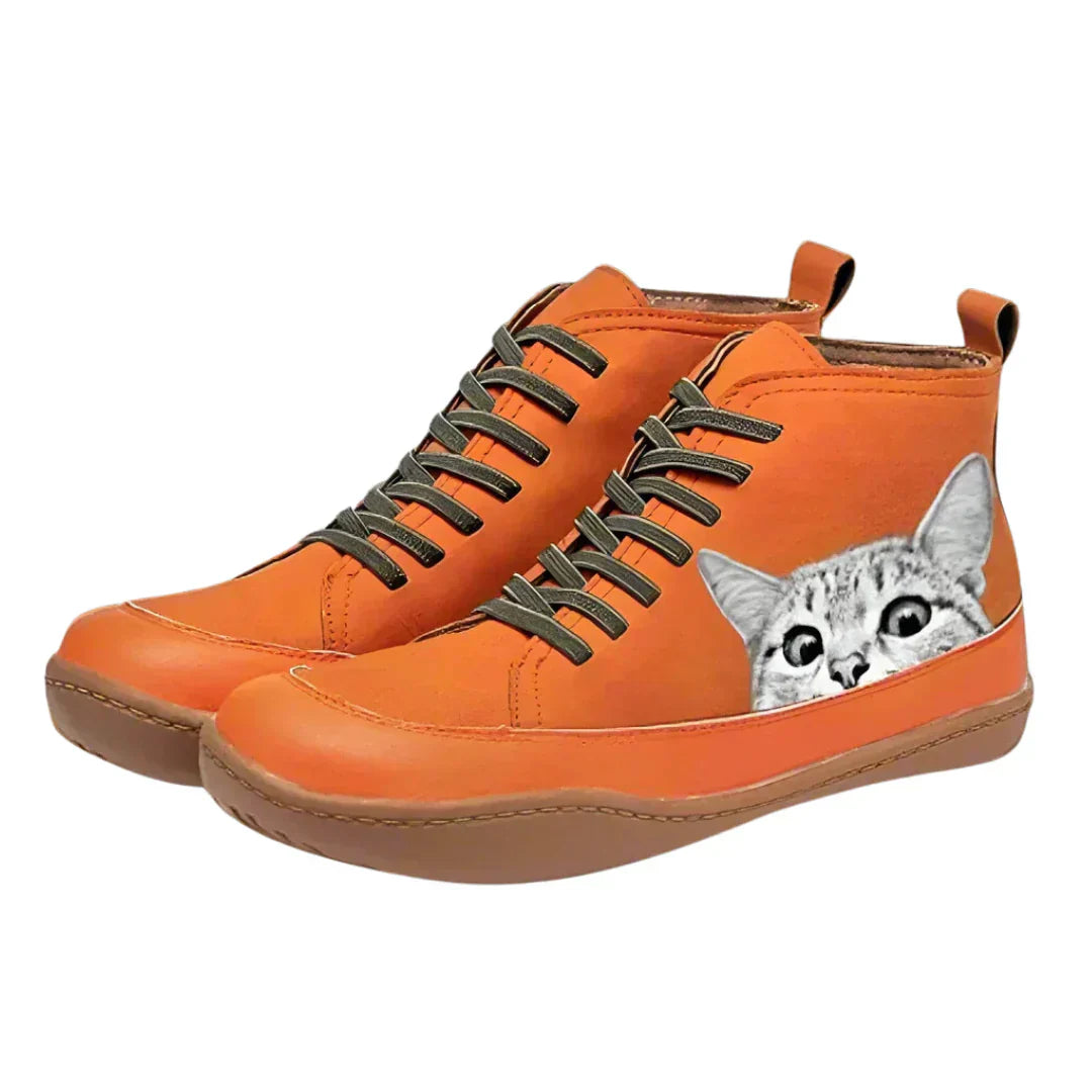 Monika | Damen High-Top Sneaker mit Katzenmotiv - Elle Zürich