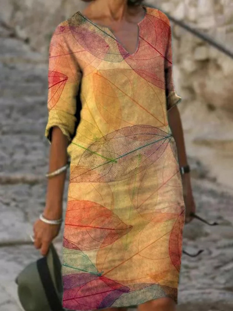 Yvonne | Damen Bedrucktes V-Ausschnitt Midi Kleid - Elle Zürich