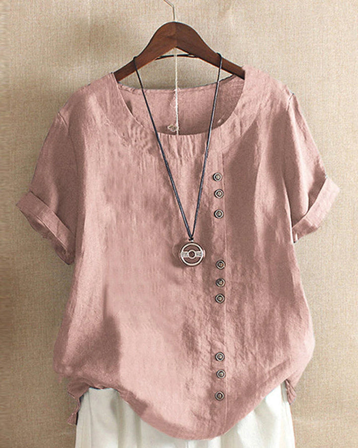 Doris | Damen Lässige Bluse mit Knopfdetail und Kurzarm - Elle Zürich