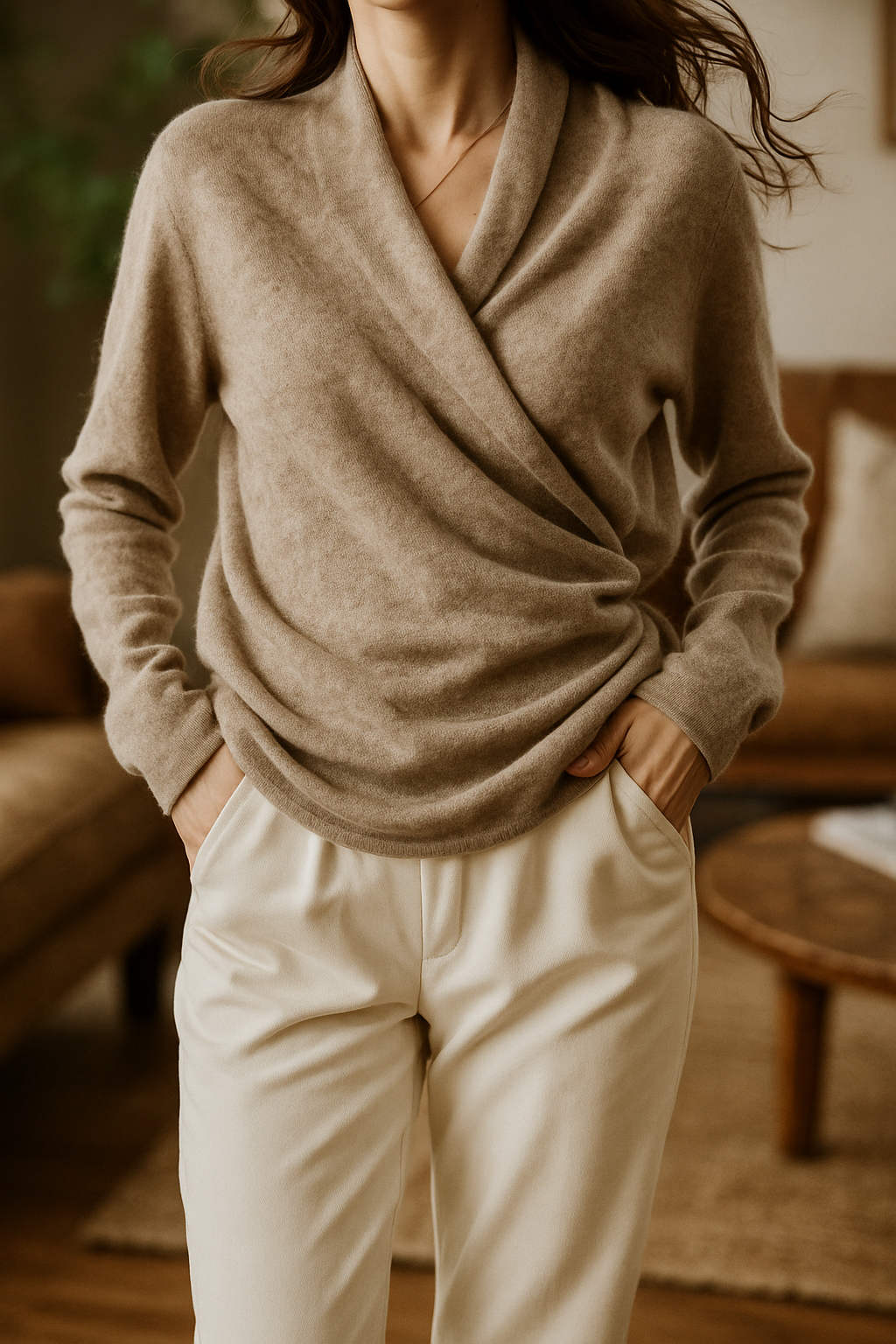 Elizabeth | Women’s Winter Wrap V Neck Knit Sweater - Elle Zürich