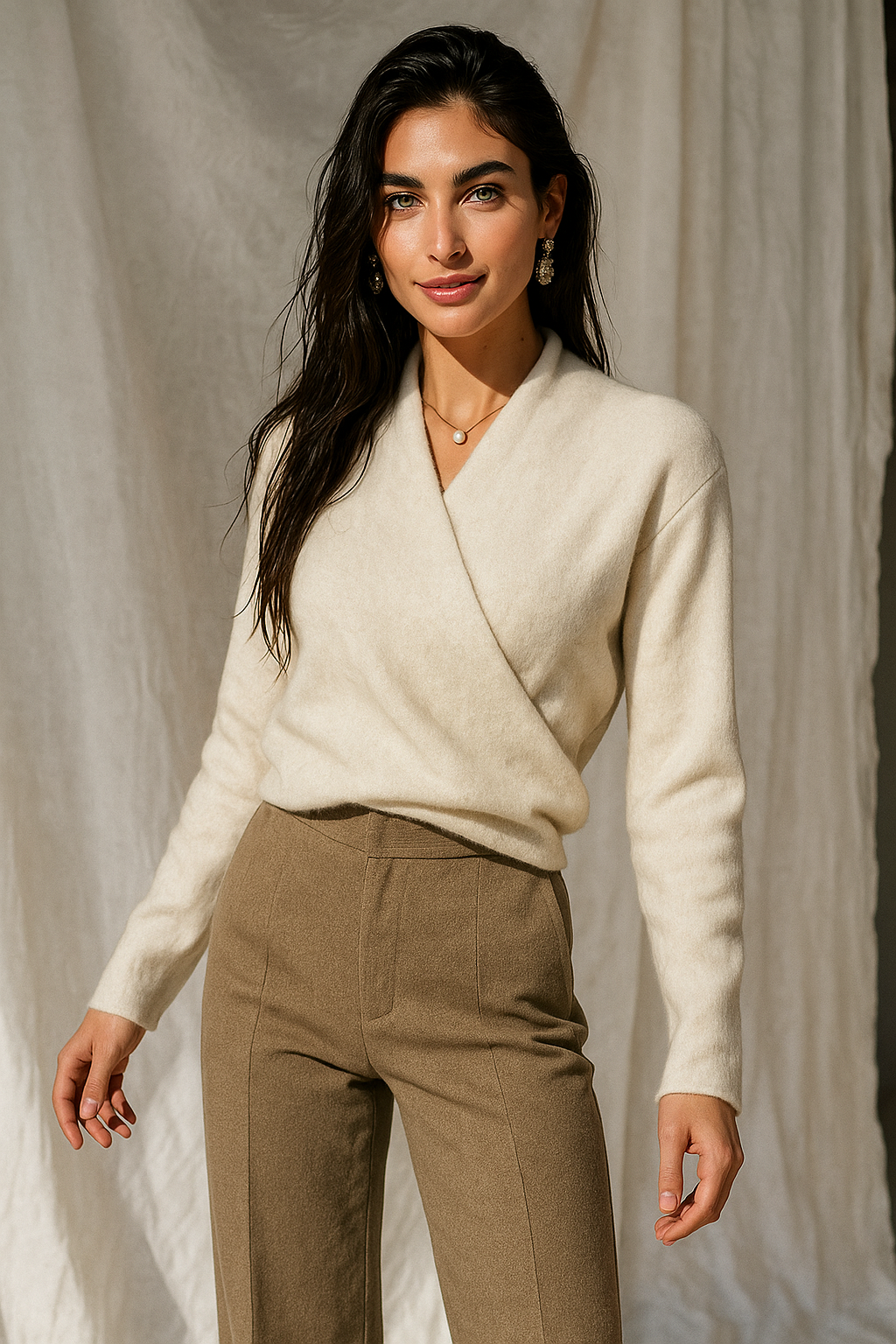 Elizabeth | Women’s Winter Wrap V Neck Knit Sweater - Elle Zürich