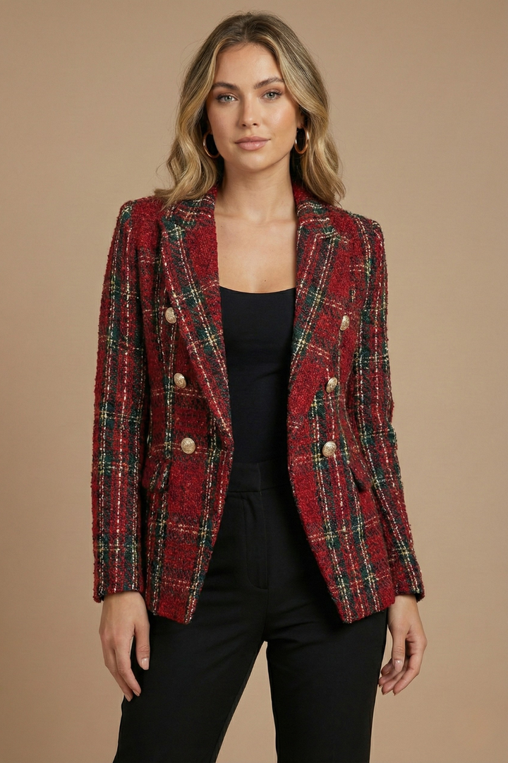 Hailey | Women’s Check Double Breasted Blazer Jacket - Elle Zürich
