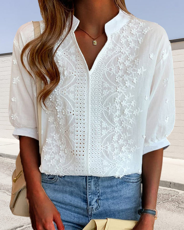Susanne | Damen V-Ausschnitt Puffärmel Bluse - Elle Zürich