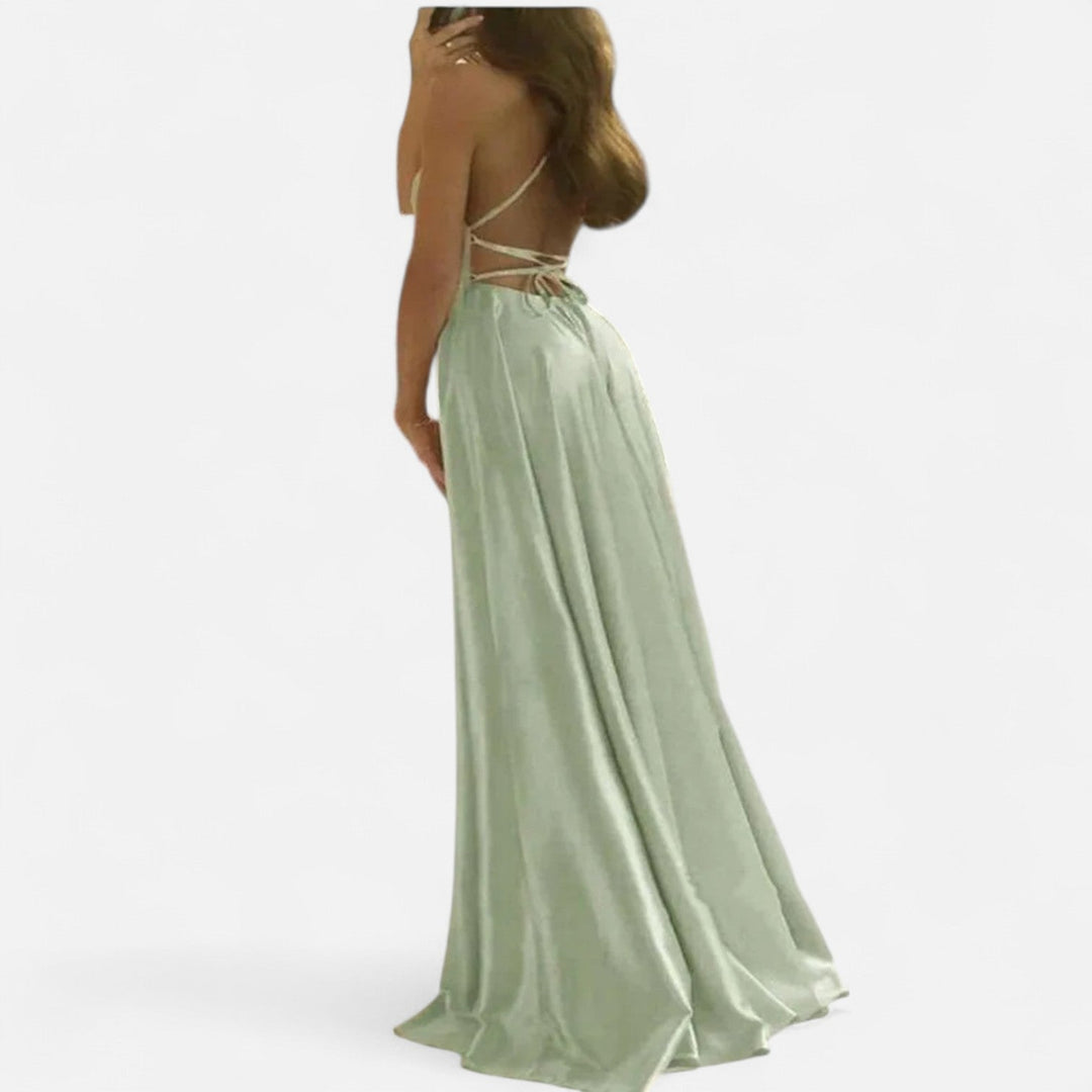 Gabrielle | Women’s Modern Fit Satin Slit  Maxi Dress - Elle Zürich