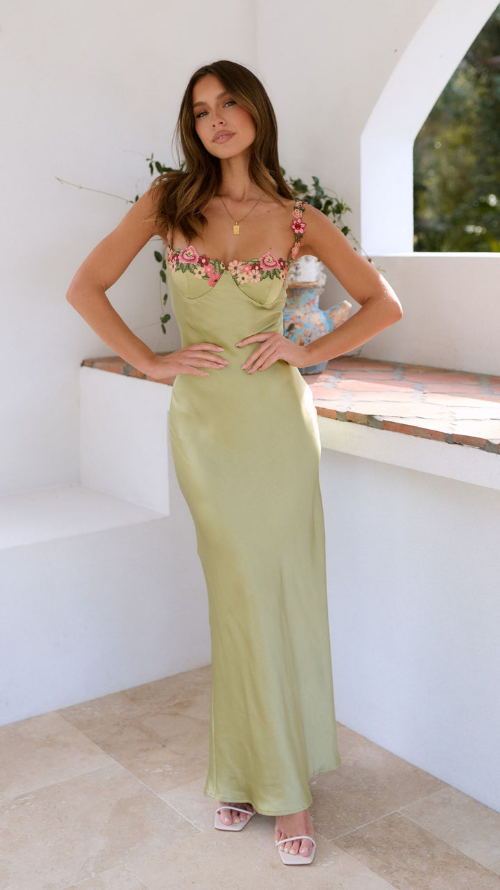 Sarah | Damen Blumen Träger Slim Maxi Kleid - Elle Zürich