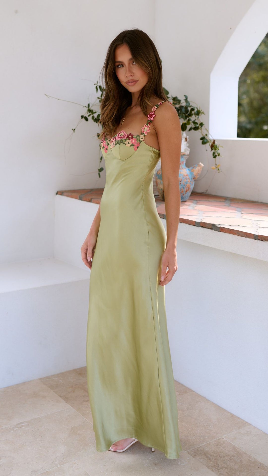 Sarah | Damen Blumen Träger Slim Maxi Kleid - Elle Zürich
