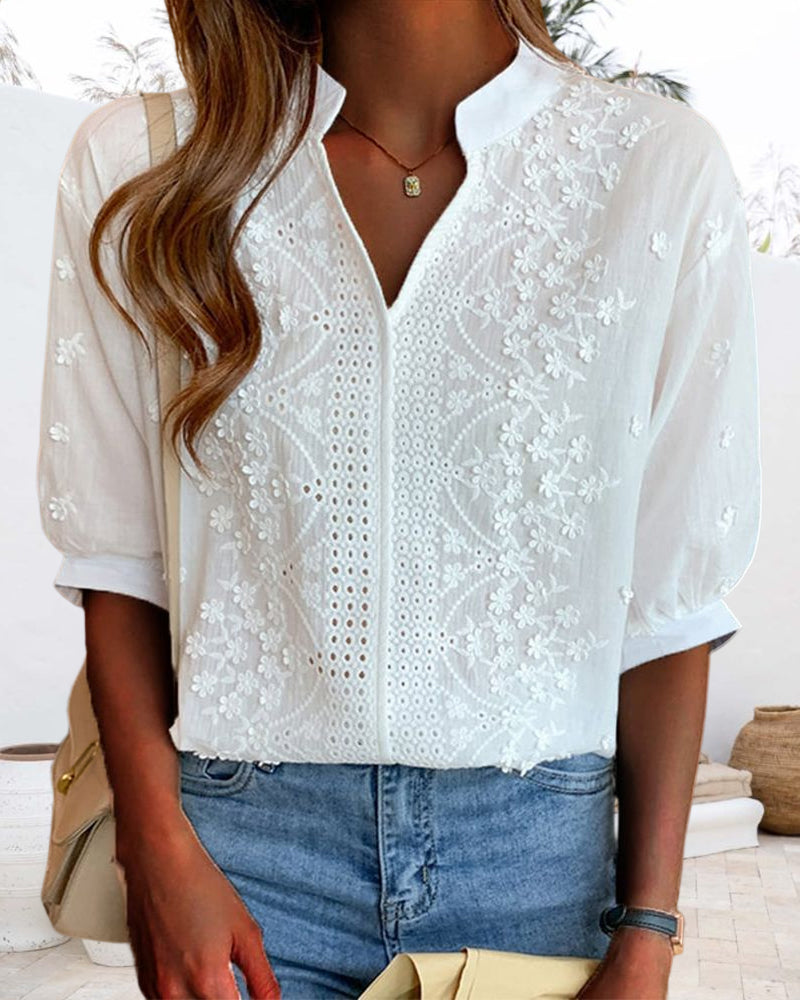 Susanne | Damen V-Ausschnitt Puffärmel Bluse - Elle Zürich