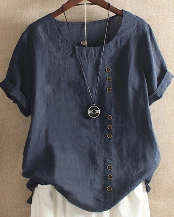 Doris | Damen Lässige Bluse mit Knopfdetail und Kurzarm - Elle Zürich