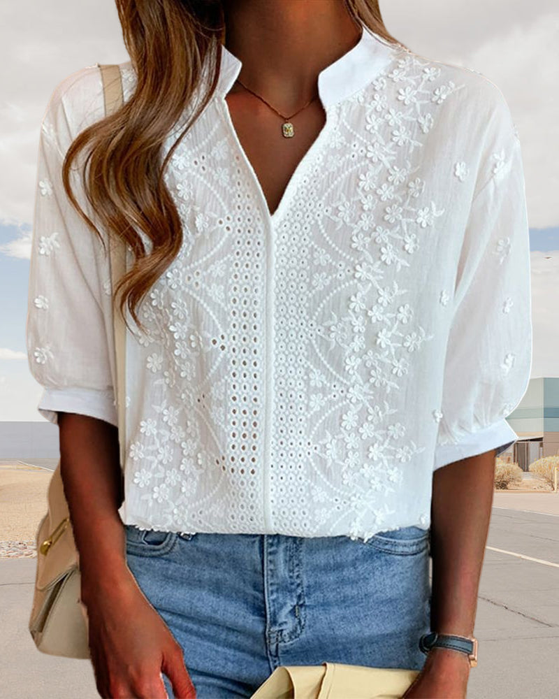 Susanne | Damen V-Ausschnitt Puffärmel Bluse - Elle Zürich