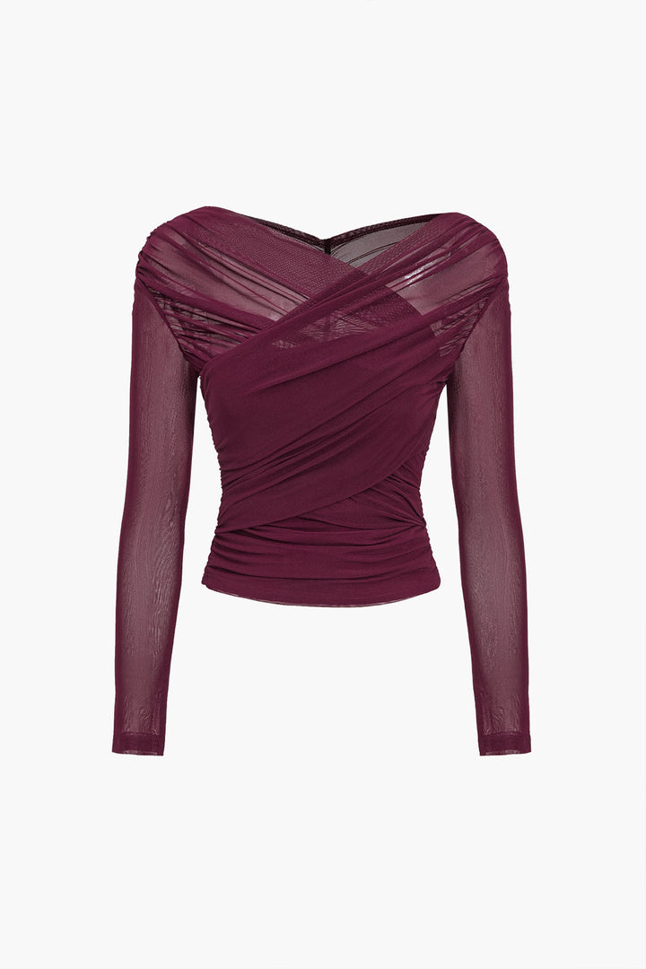 Susanne | Damen Mesh-Top mit Rüschen und langen Ärmeln - Elle Zürich