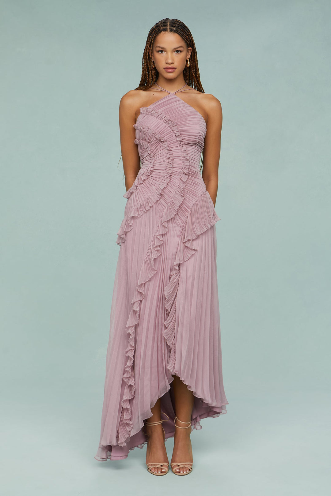 Daniela | Damen Plissiertes Rüschen Halter Midikleid - Elle Zürich