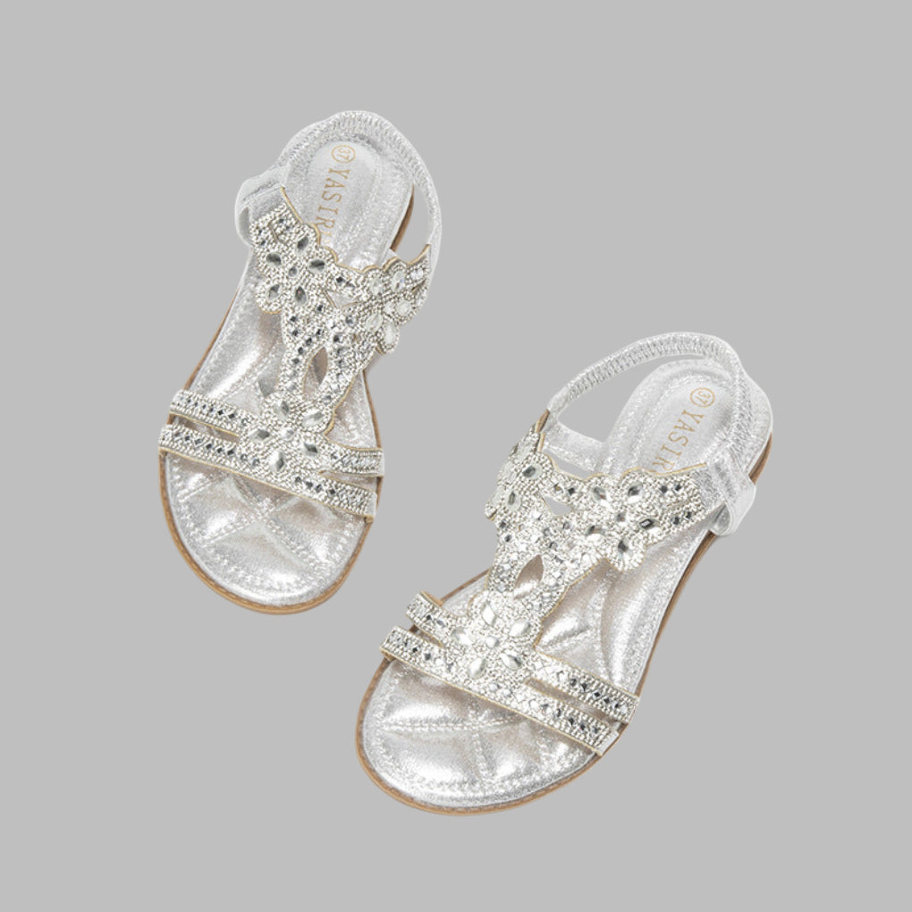 Emilia | Damen Frühlings Flache Sandalen mit Blumenverzierung - Elle Zürich
