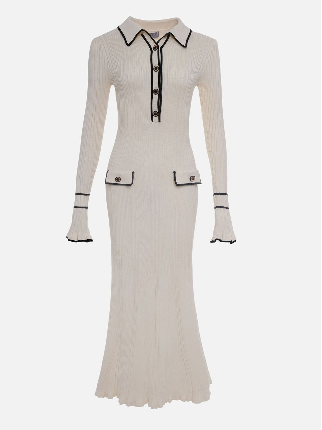 Sandra | Damen Frühlings-Rippstrick-Midikleid mit Knöpfen - Elle Zürich