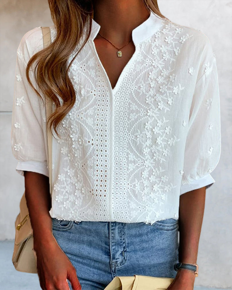 Susanne | Damen V-Ausschnitt Puffärmel Bluse - Elle Zürich
