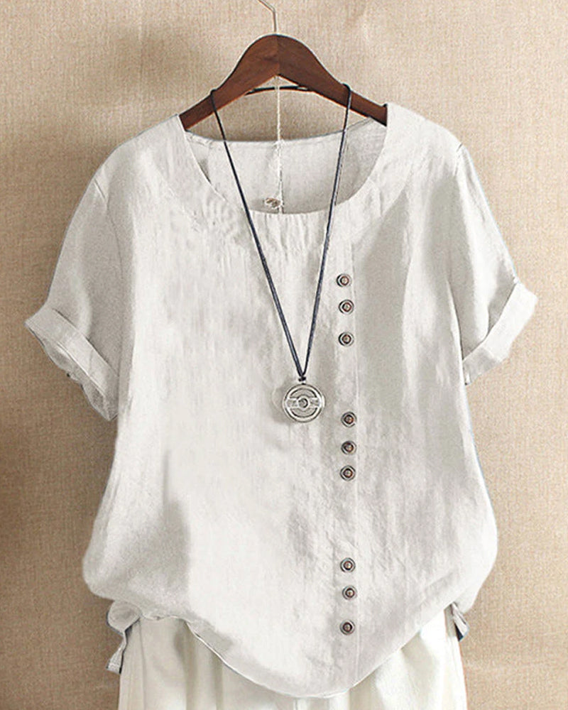 Doris | Damen Lässige Bluse mit Knopfdetail und Kurzarm - Elle Zürich