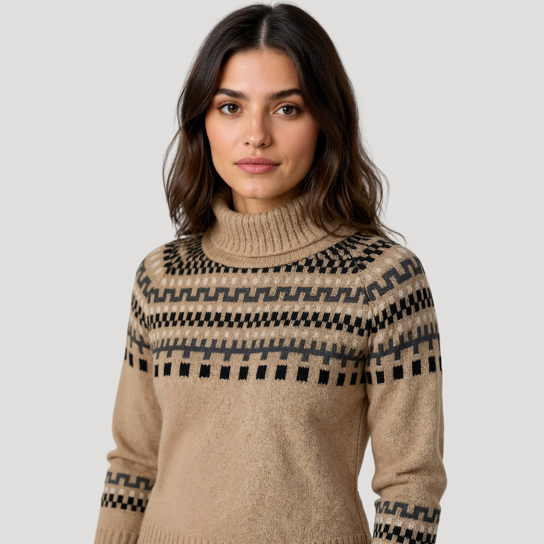 Anja | Damen Frühlingsgemusterter Rollkragen-Strickpullover - Elle Zürich