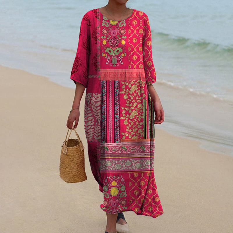 Edith | Damen Maxi-Kleid mit Ethno-Boho-Muster - Elle Zürich