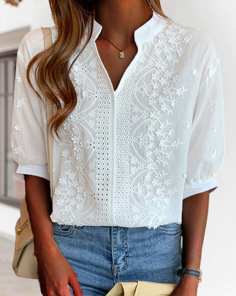 Susanne | Damen V-Ausschnitt Puffärmel Bluse - Elle Zürich