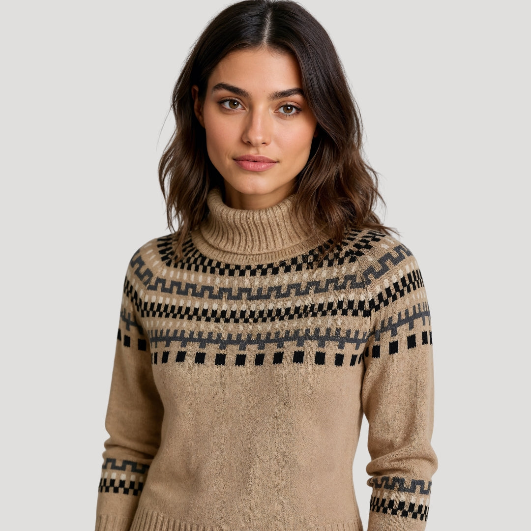 Anja | Damen Frühlingsgemusterter Rollkragen-Strickpullover - Elle Zürich