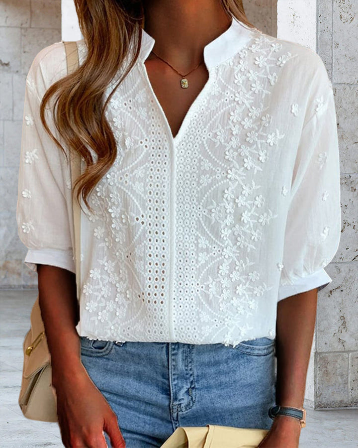 Susanne | Damen V-Ausschnitt Puffärmel Bluse - Elle Zürich