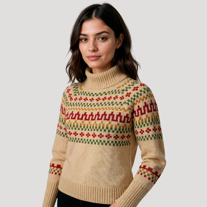 Anja | Damen Frühlingsgemusterter Rollkragen-Strickpullover - Elle Zürich