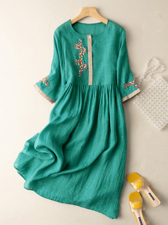 Victoria | Damen Sommer Midi-Kleid mit Ethno-Stickerei - Elle Zürich