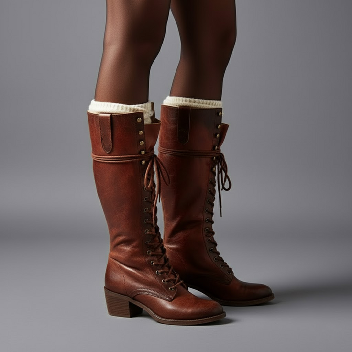 Anja | Damen Kniehohe Stiefel Zum Schnüren Mit Blockabsatz - Elle Zürich
