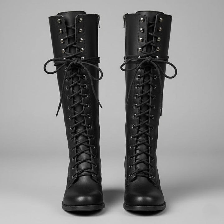 Anja | Damen Kniehohe Stiefel Zum Schnüren Mit Blockabsatz - Elle Zürich