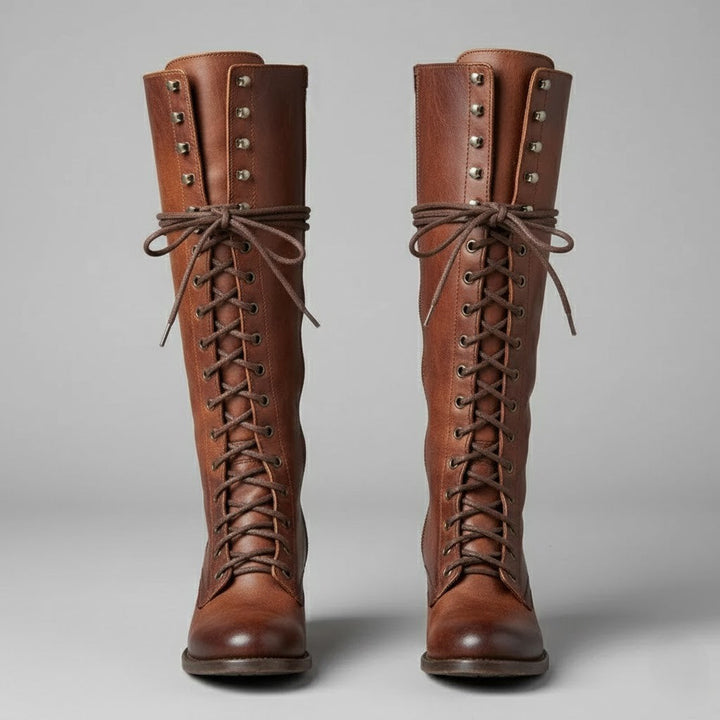Anja | Damen Kniehohe Stiefel Zum Schnüren Mit Blockabsatz - Elle Zürich