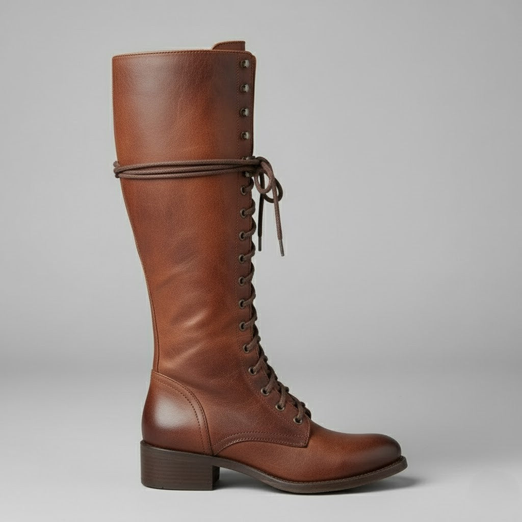 Anja | Damen Kniehohe Stiefel Zum Schnüren Mit Blockabsatz - Elle Zürich