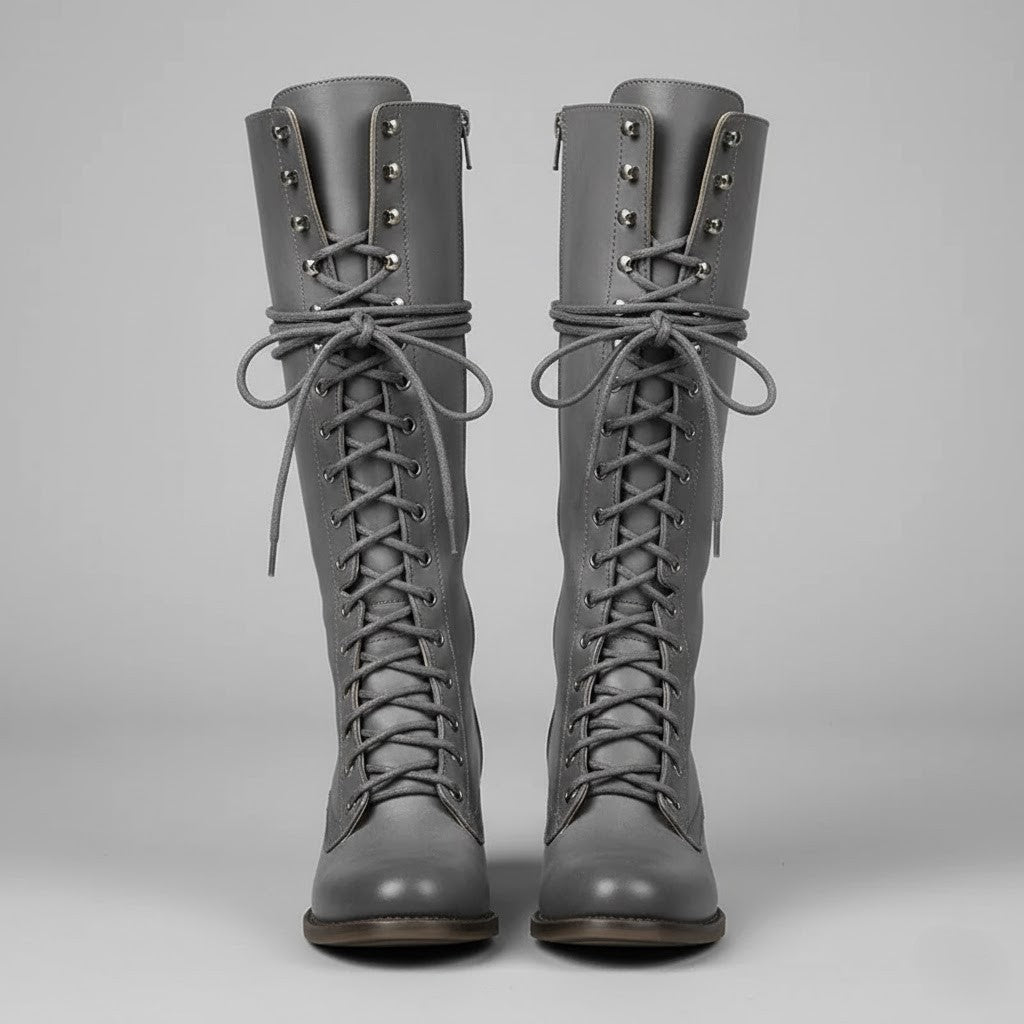 Anja | Damen Kniehohe Stiefel Zum Schnüren Mit Blockabsatz - Elle Zürich