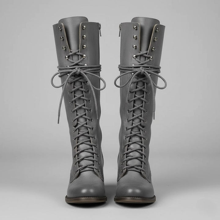 Anja | Damen Kniehohe Stiefel Zum Schnüren Mit Blockabsatz - Elle Zürich