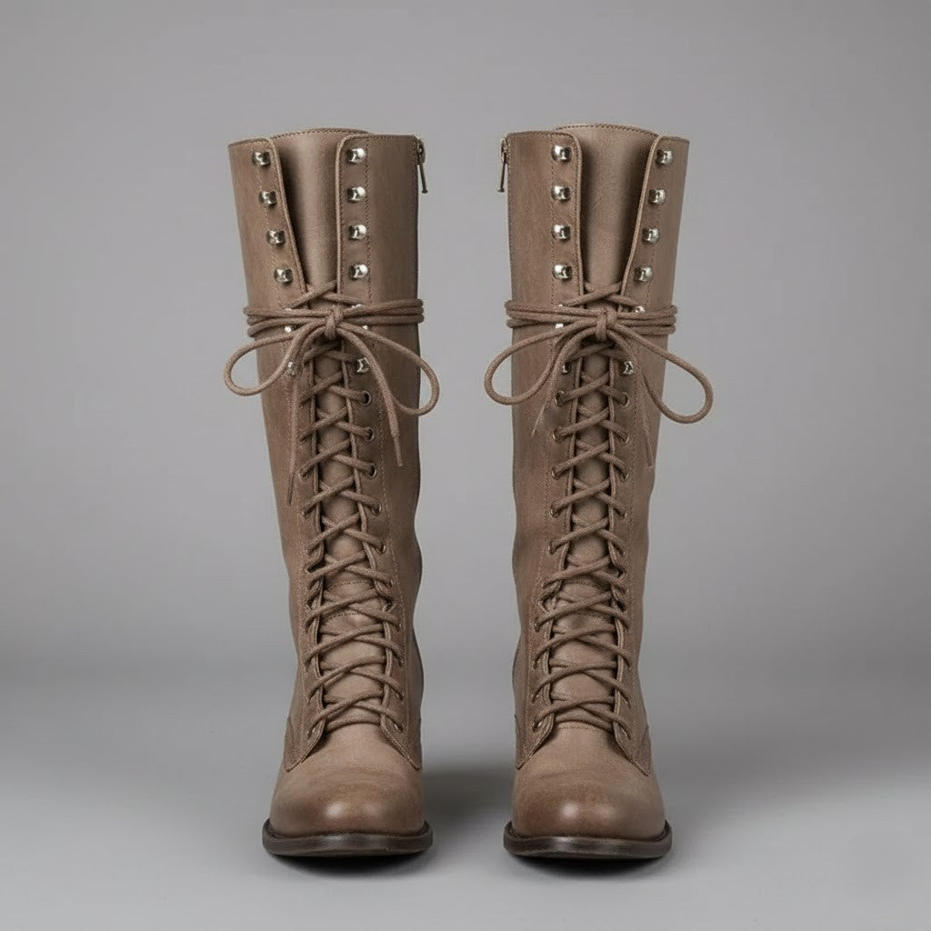 Anja | Damen Kniehohe Stiefel Zum Schnüren Mit Blockabsatz - Elle Zürich