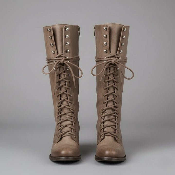 Anja | Damen Kniehohe Stiefel Zum Schnüren Mit Blockabsatz - Elle Zürich