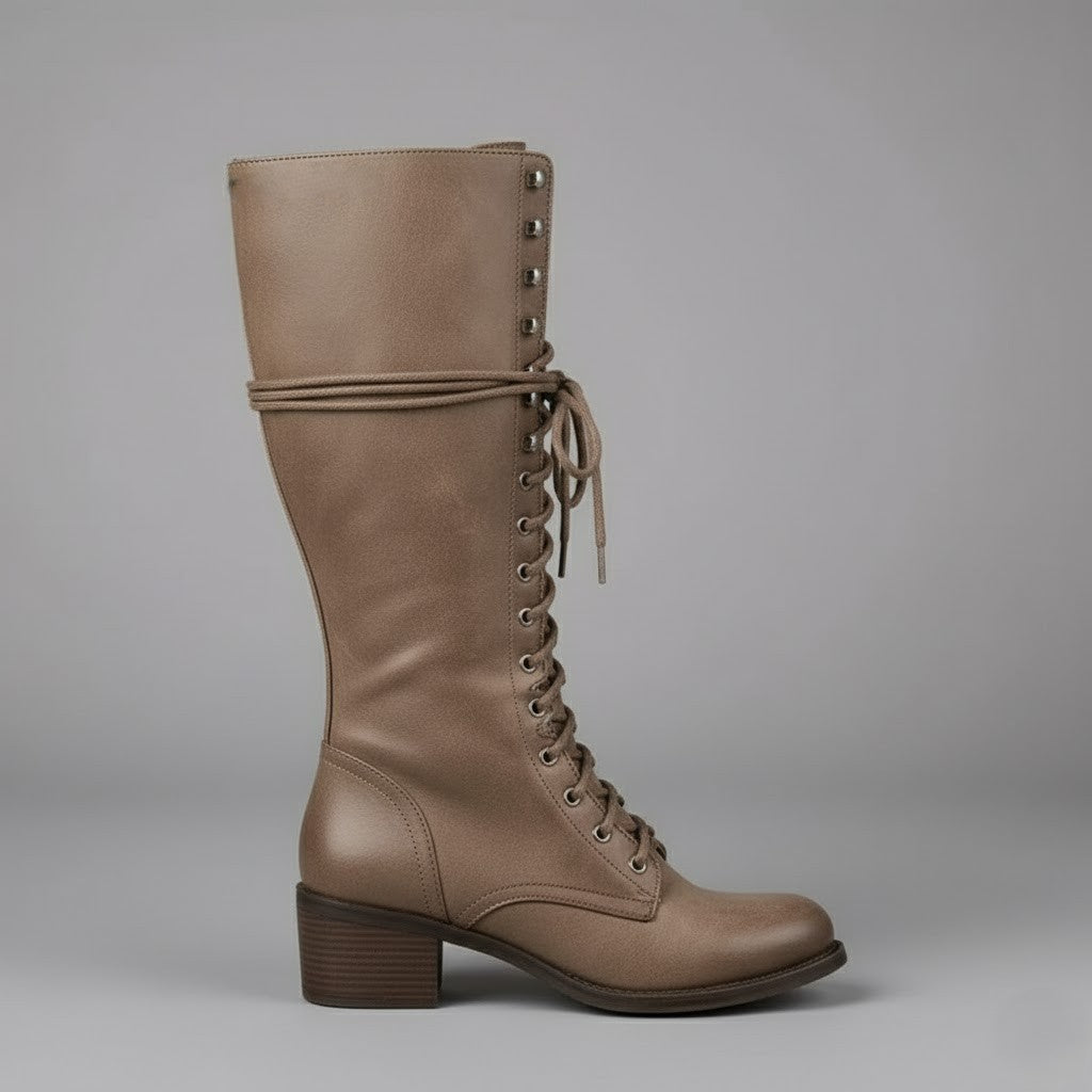 Anja | Damen Kniehohe Stiefel Zum Schnüren Mit Blockabsatz - Elle Zürich
