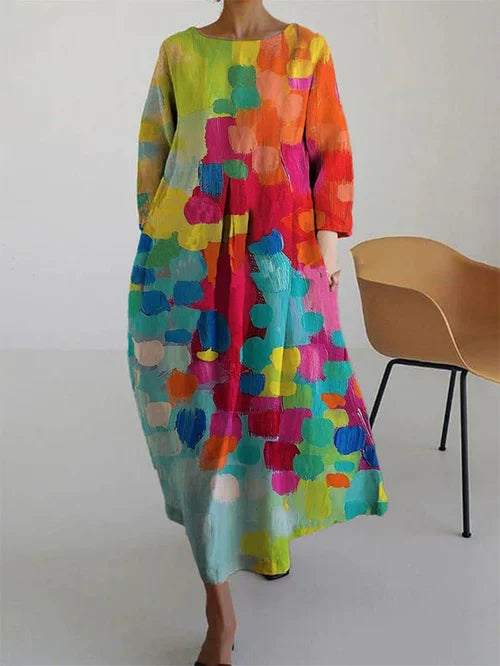 Elisa | Damen Maxikleid mit abstraktem Blumenmuster und langen Ärmeln - Elle Zürich