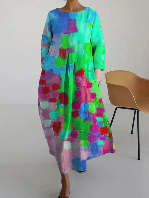 Elisa | Damen Maxikleid mit abstraktem Blumenmuster und langen Ärmeln - Elle Zürich