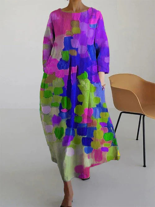 Elisa | Damen Maxikleid mit abstraktem Blumenmuster und langen Ärmeln - Elle Zürich