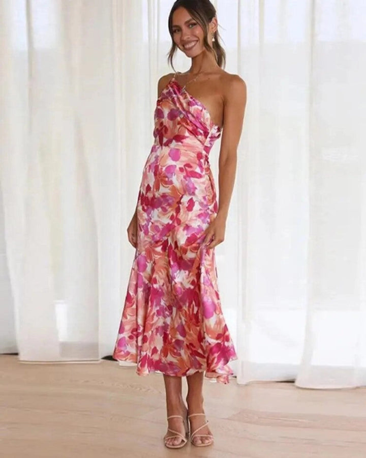 Elfriede | Damen Sommer Maxikleid mit Asymmetrischem Schnitt und Floral Muster - Elle Zürich