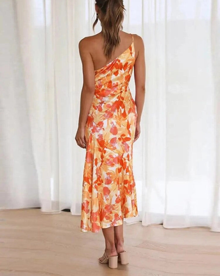 Elfriede | Damen Sommer Maxikleid mit Asymmetrischem Schnitt und Floral Muster - Elle Zürich