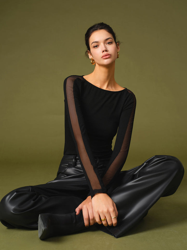 Felicia | Damen Frühlings Stylisches Mesh-Ärmel T-Shirt - Elle Zürich