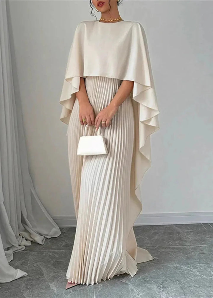 Amelia | Women’s Pleated Cape Overlay Maxi Dress - Elle Zürich