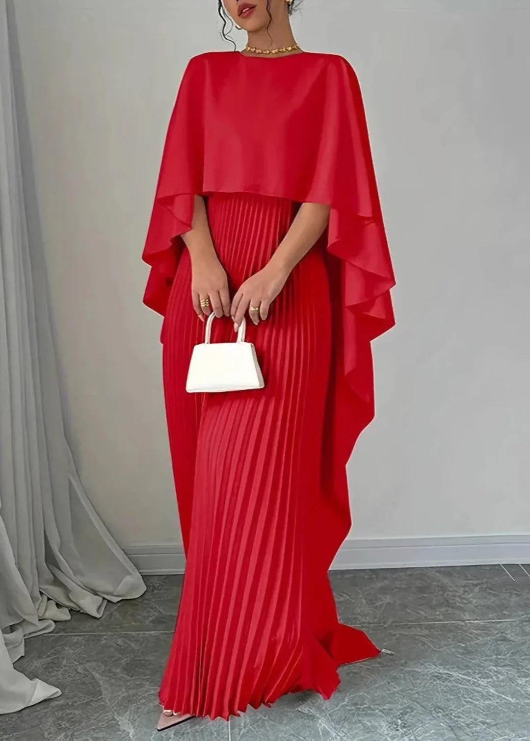Amelia | Women’s Pleated Cape Overlay Maxi Dress - Elle Zürich