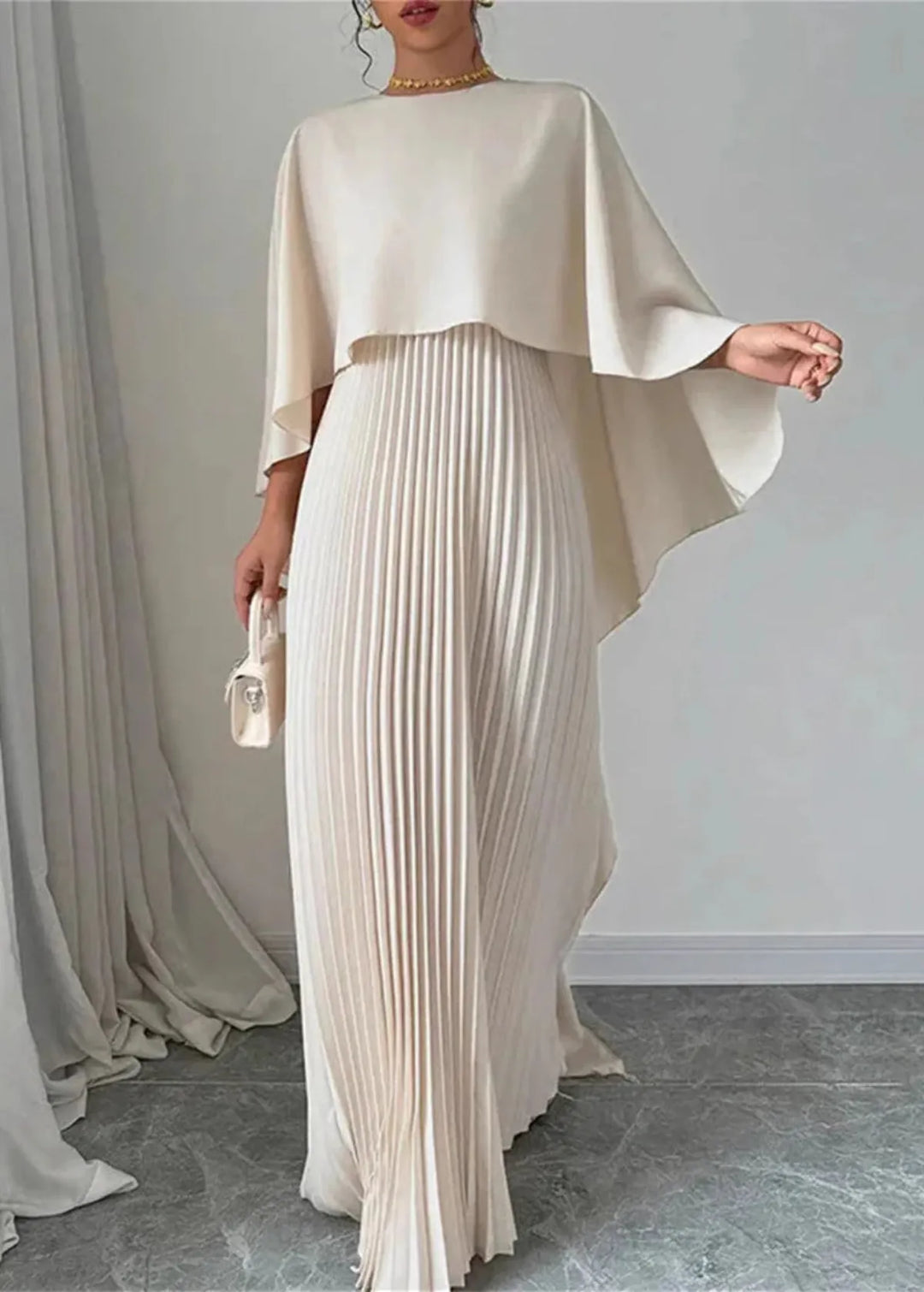 Amelia | Women’s Pleated Cape Overlay Maxi Dress - Elle Zürich