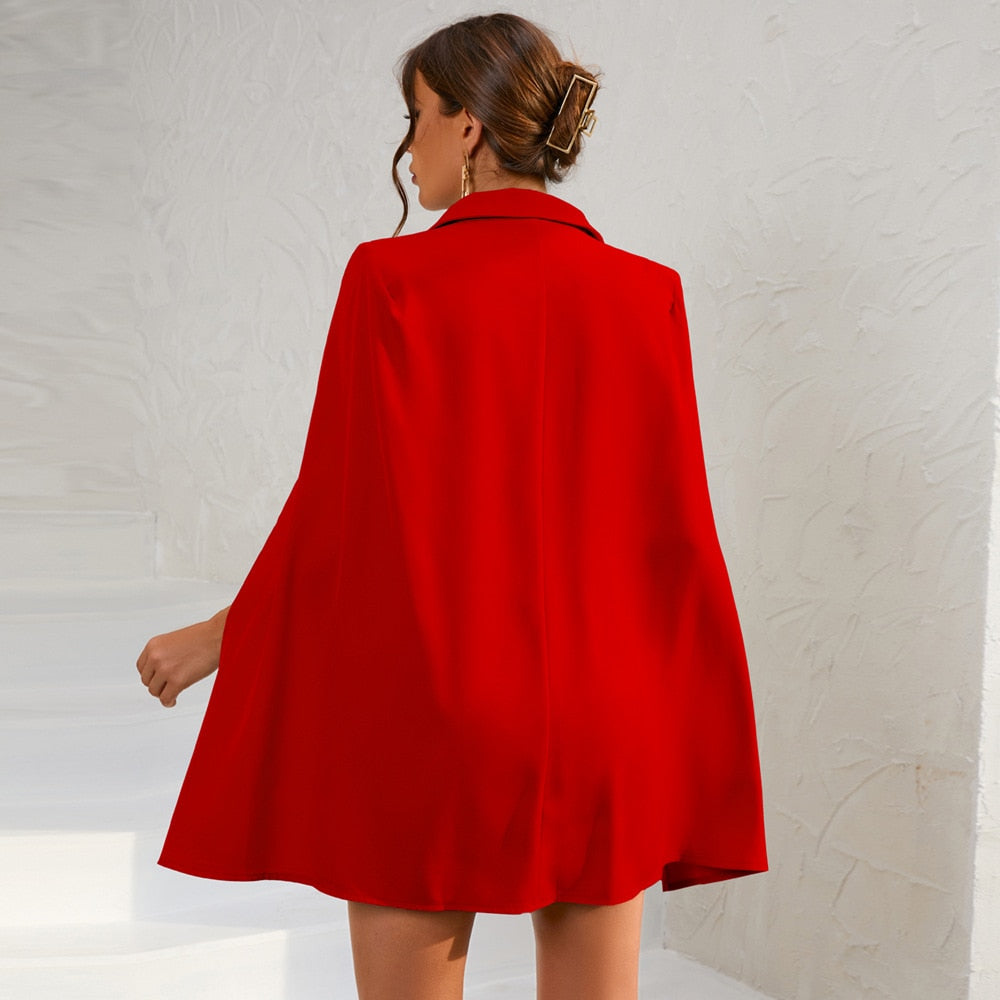 Jessica | Women’s Cape Blazer Mini Dress Gold Buttons - Elle Zürich