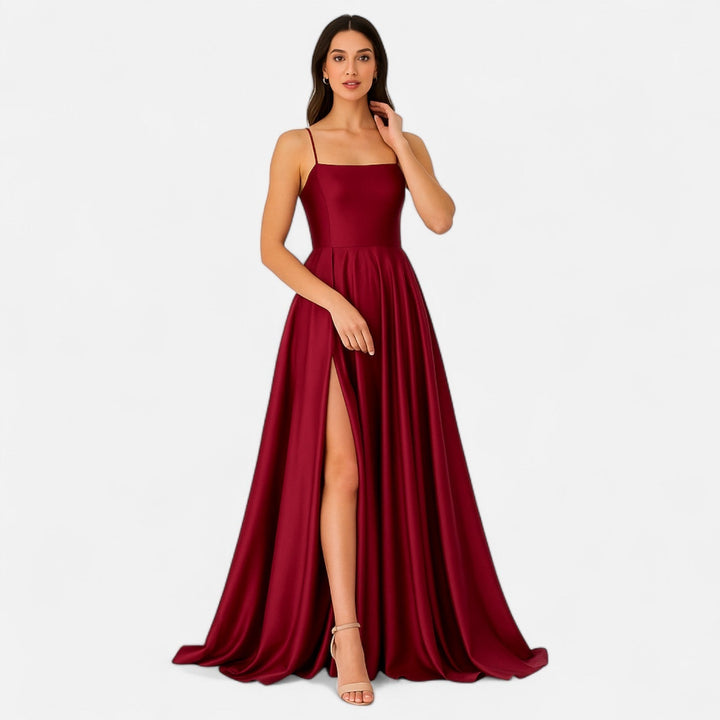 Gabrielle | Women’s Modern Fit Satin Slit  Maxi Dress - Elle Zürich