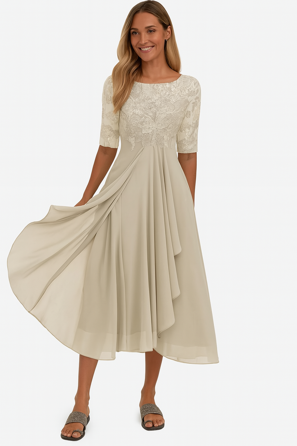 Sarah | Damen A-Linie Spitzen Midi Kleid - Elle Zürich