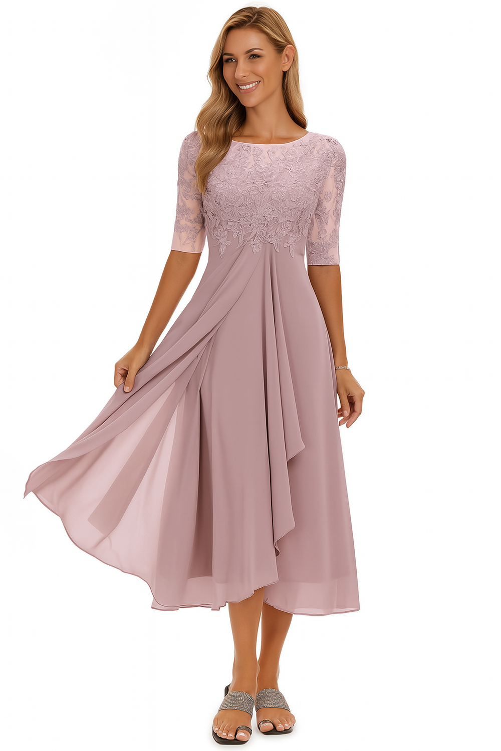 Sarah | Damen A-Linie Spitzen Midi Kleid - Elle Zürich