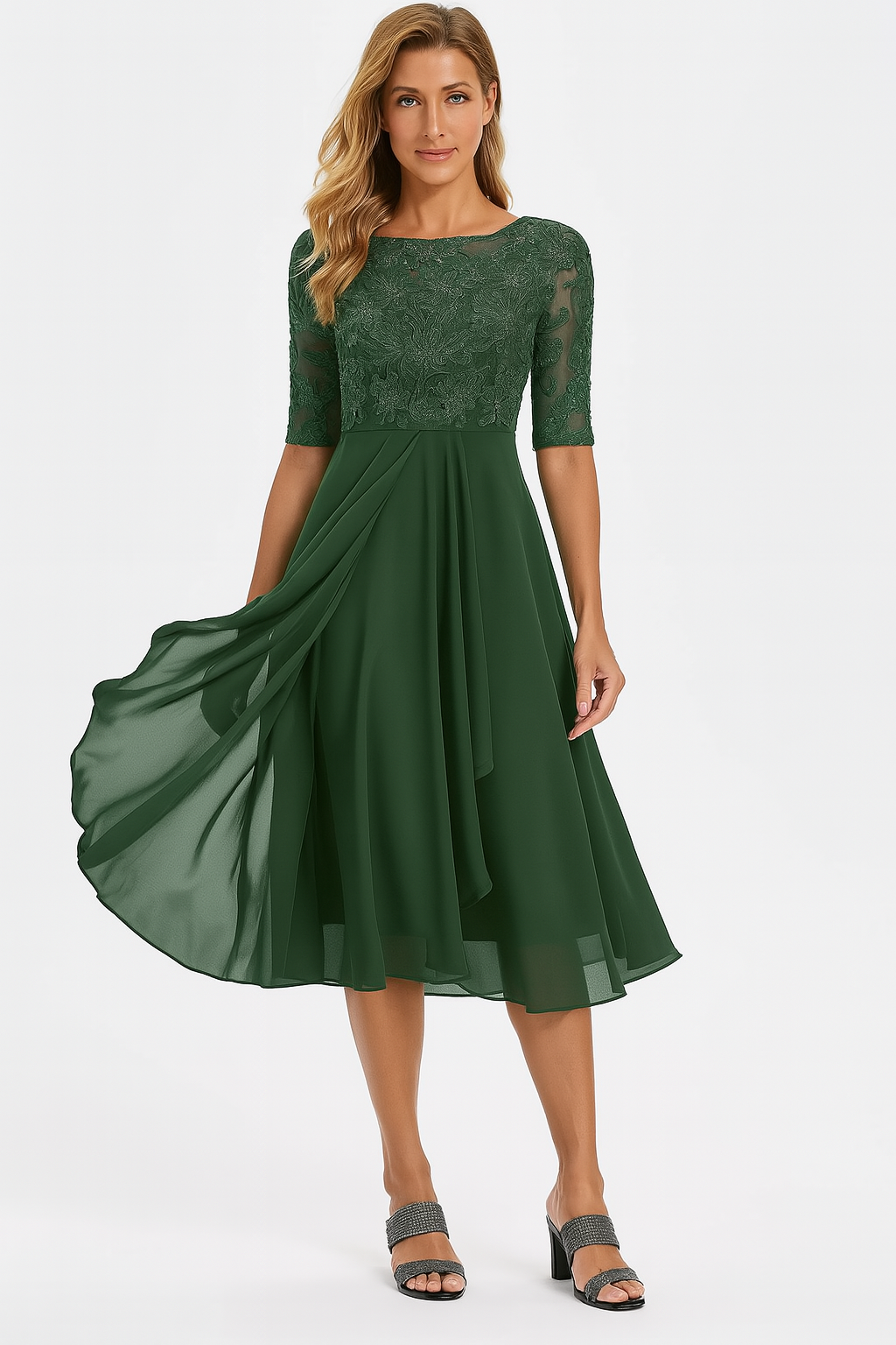 Sarah | Damen A-Linie Spitzen Midi Kleid - Elle Zürich